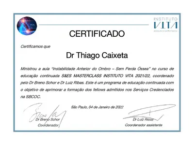 Certificado S&ES Masterclass 2021 - Dr. Thiago Caixeta